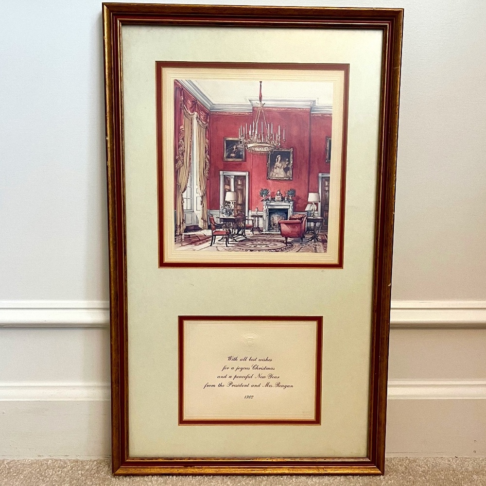 Ronald Reagan White House Embossed Christmas Card 1982 Framed